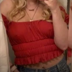 Red crop top/ off shoulder optional